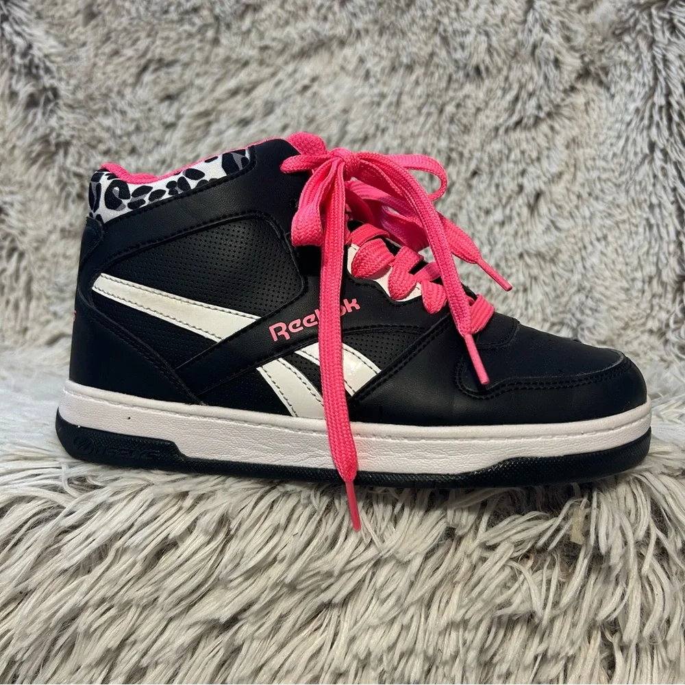 Reebok X Heelys High Top‎ Shoe Youth 4 Womens 6 Black Pink Leopard NO WHEELS